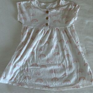 Girls White Dress with Rainbow Pattern